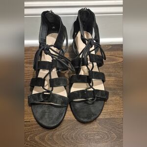 Nine West Black Suede Strappy Wedges